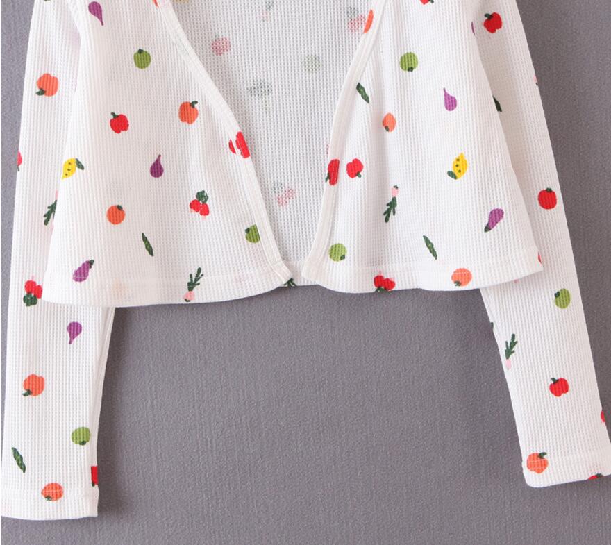 Boho Two Piece Set, Cardigan and  Dress, White Mix Fruit