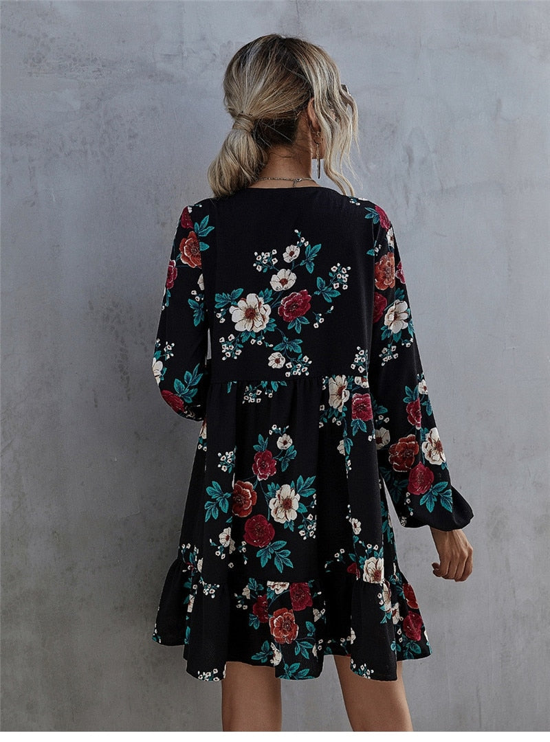 Boho Mini Dress Black Scarlett