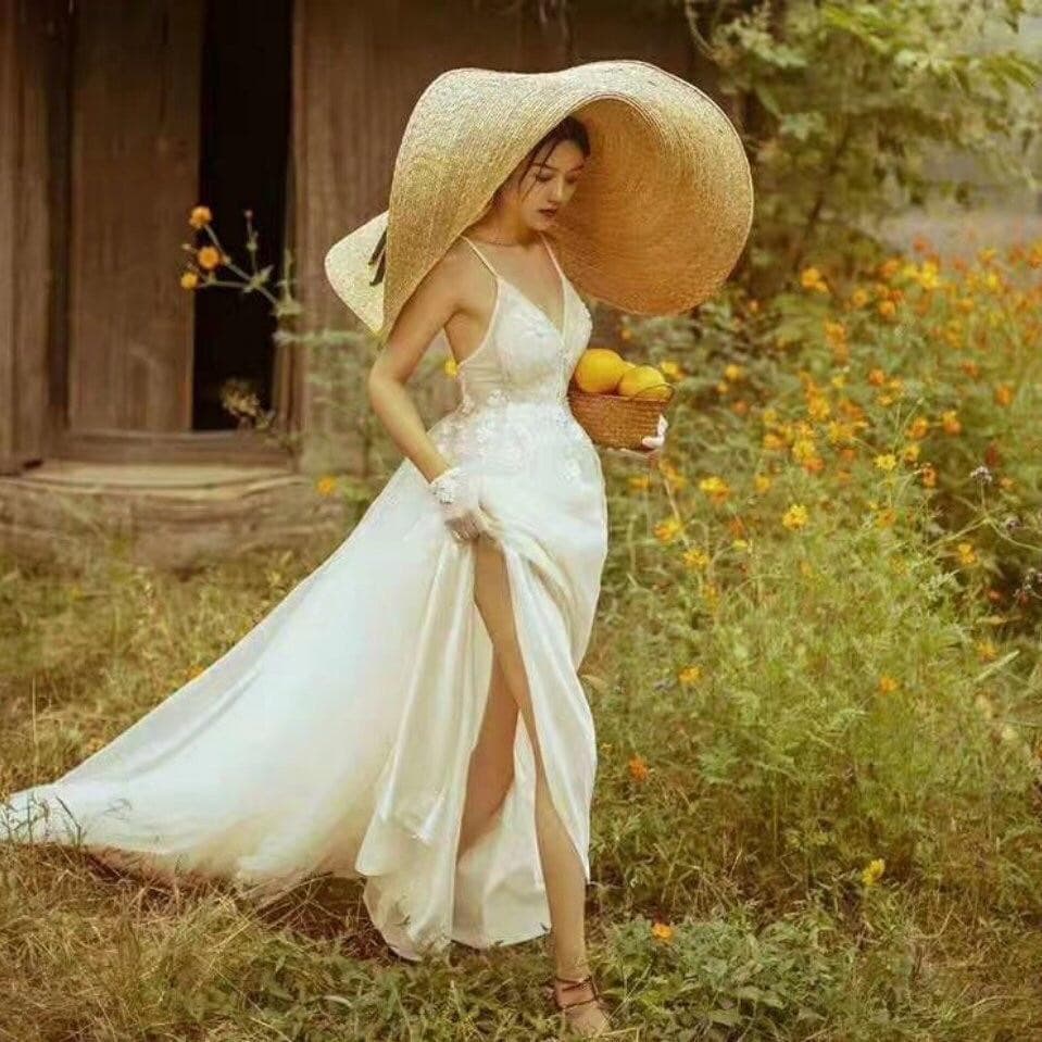 Boho Hat, Sun Hat, Beach Hat, Extra Large Wide Brim Straw Hat (45 cm)