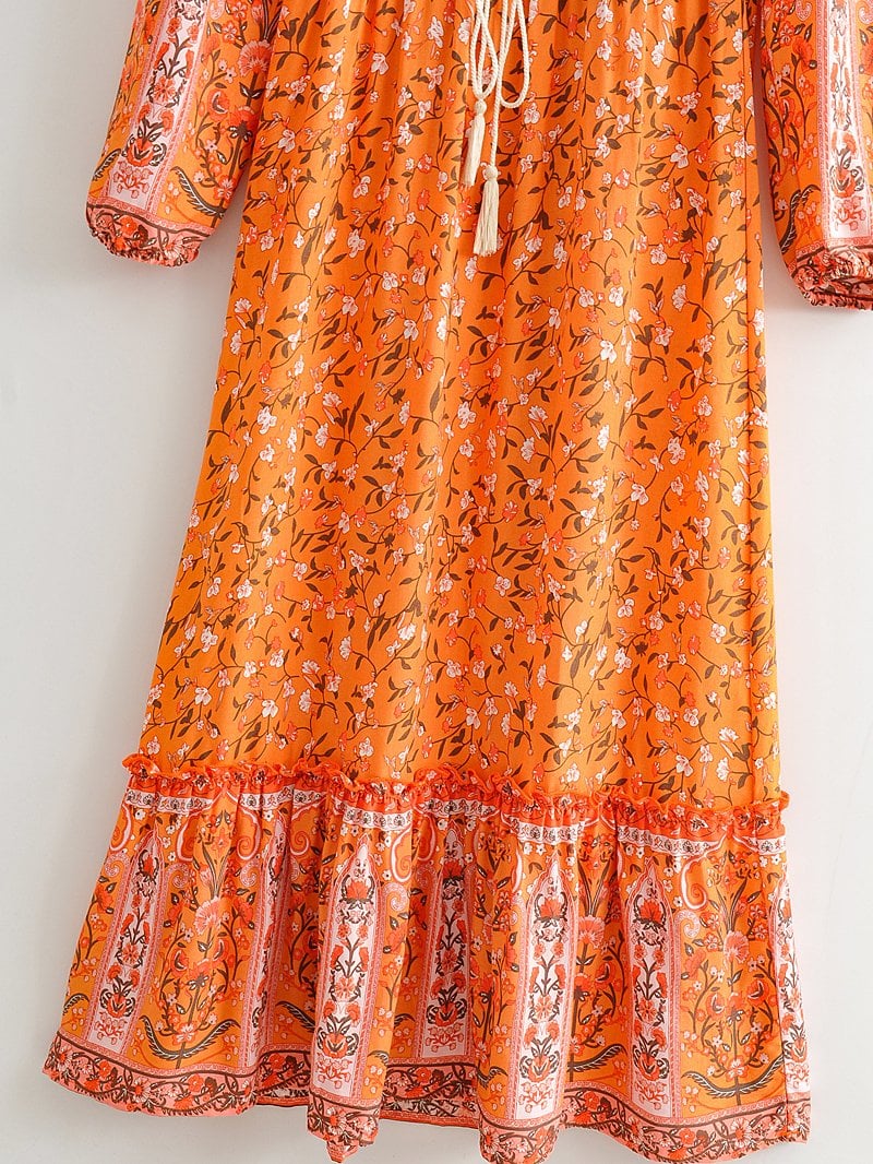 Boho Maxi Dress, Gown, Vacation in Saffron Orange