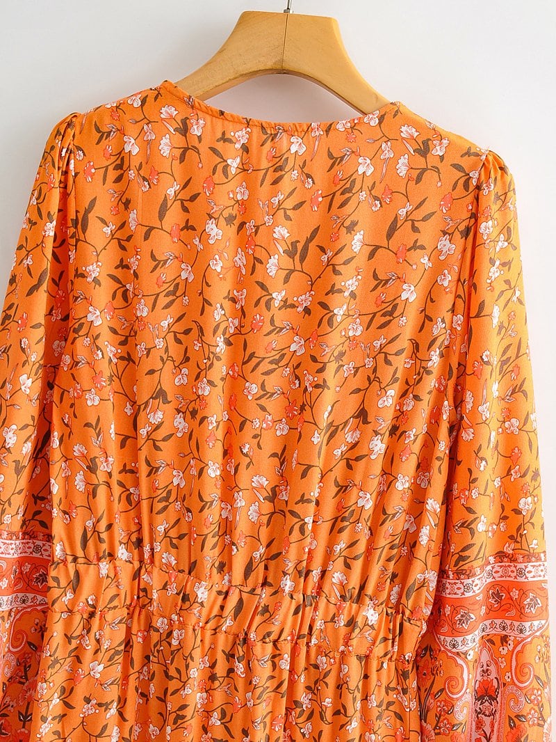 Boho Maxi Dress, Gown, Vacation in Saffron Orange