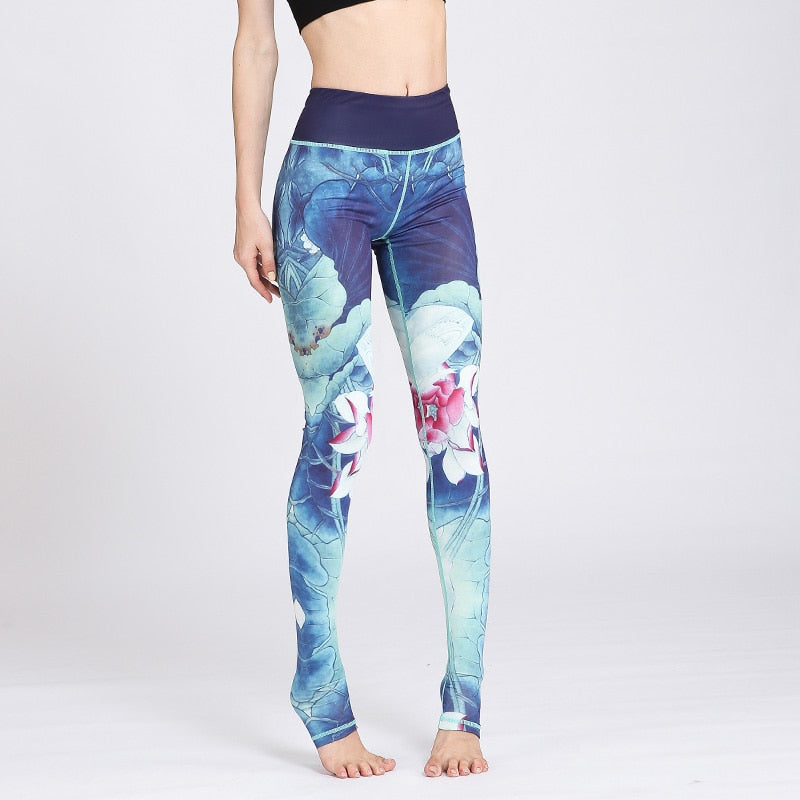 Yoga Legging, Yoga Pants, Boho Legging, Printed Tight, Blue Rose