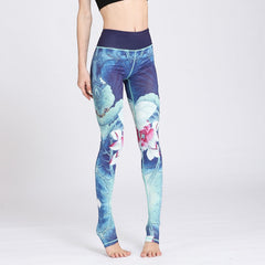 Yoga Legging, Yoga Pants, Boho Legging, Printed Tight, Blue Rose