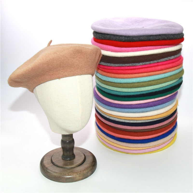 Boho Hat, Beret Hat, Artist Beanie Hat in Black, Beige and 28 colors