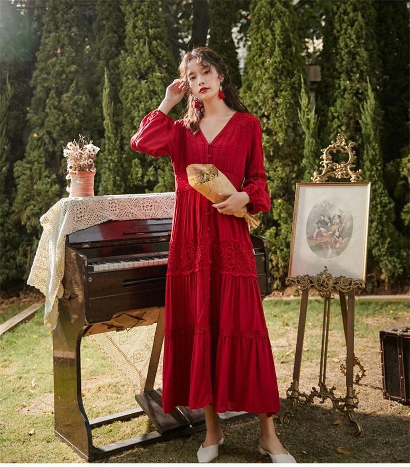 Boho Maxi Dress, Red Cloud