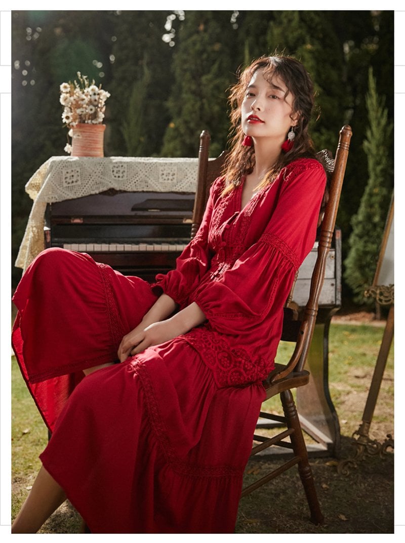 Boho Maxi Dress, Red Cloud