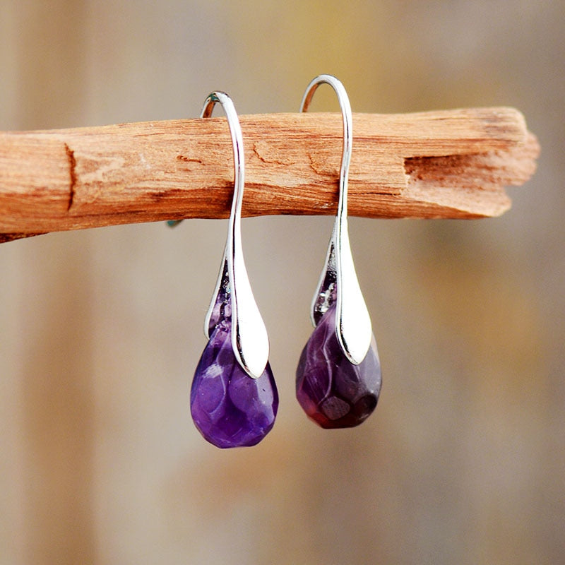 Boho Earrings, Dangle Earrings, Purple Amethyst and Red Jasper