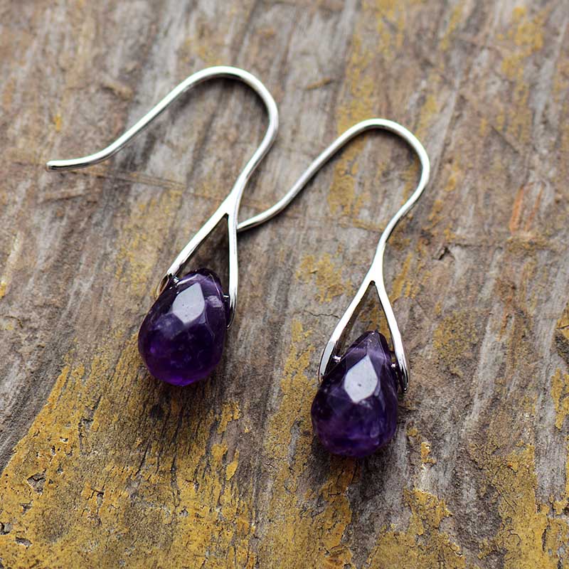 Boho Earrings, Dangle Earrings, Purple Amethyst and Red Jasper
