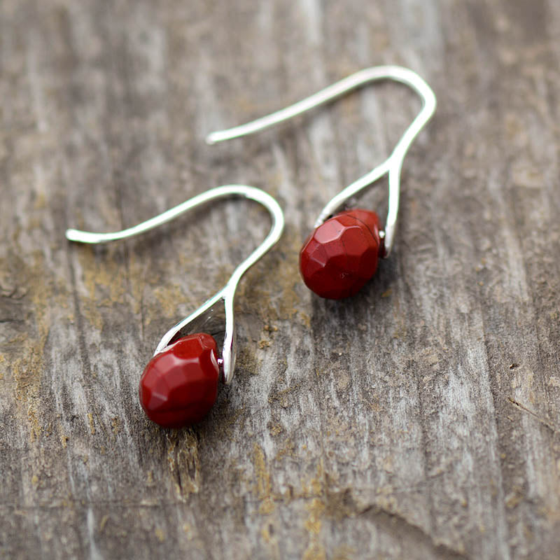 Boho Earrings, Dangle Earrings, Purple Amethyst and Red Jasper