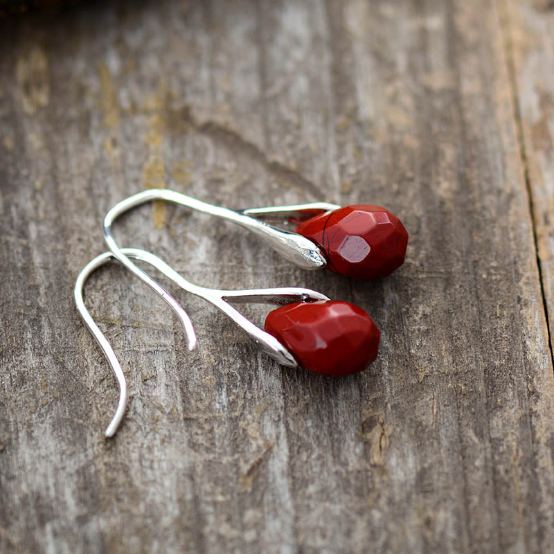 Boho Earrings, Dangle Earrings, Purple Amethyst and Red Jasper