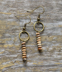 Boho Earrings, Dangle Earrings, Vintage Natural Stone Brown and Pink