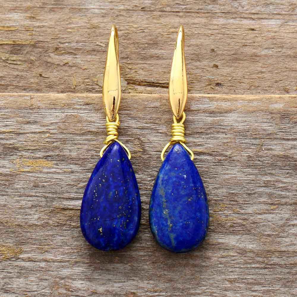 Boho Earrings, Dangle Earrings, Teardrop Blue Lapise