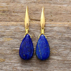 Boho Earrings, Dangle Earrings, Teardrop Blue Lapise
