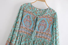 Gown Dress, Boho Maxi Dress, Loose Dress, Parakeet Green Indian Floral
