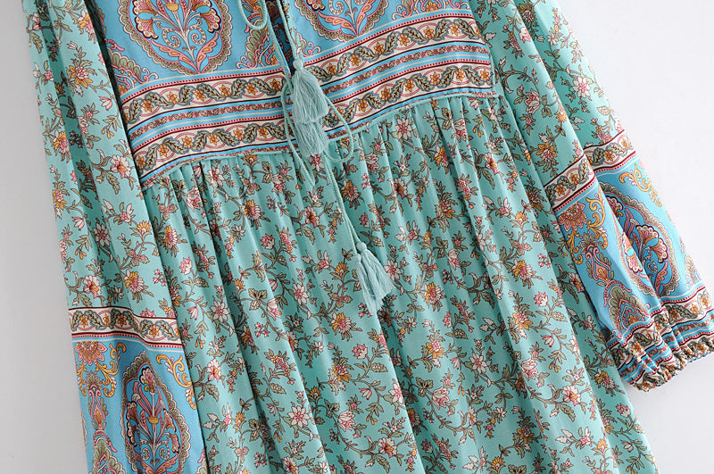 Gown Dress, Boho Maxi Dress, Loose Dress, Parakeet Green Indian Floral