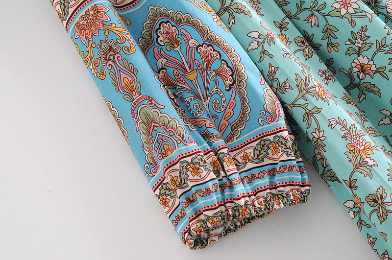 Gown Dress, Boho Maxi Dress, Loose Dress, Parakeet Green Indian Floral