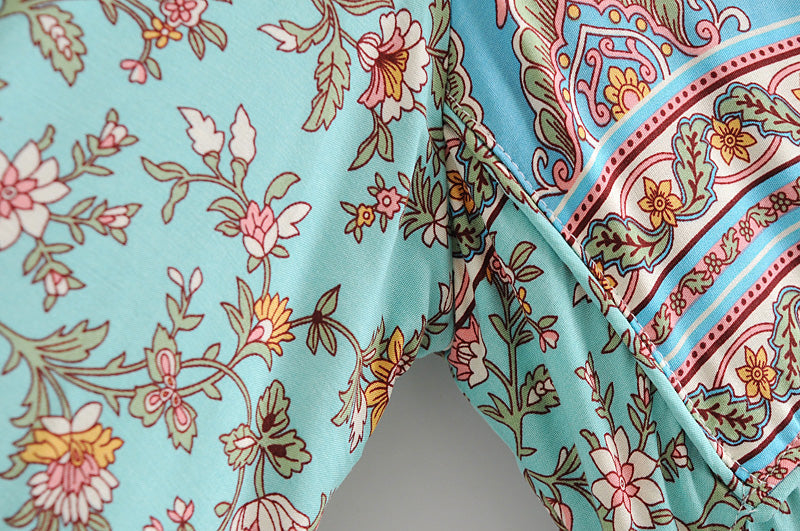 Gown Dress, Boho Maxi Dress, Loose Dress, Parakeet Green Indian Floral