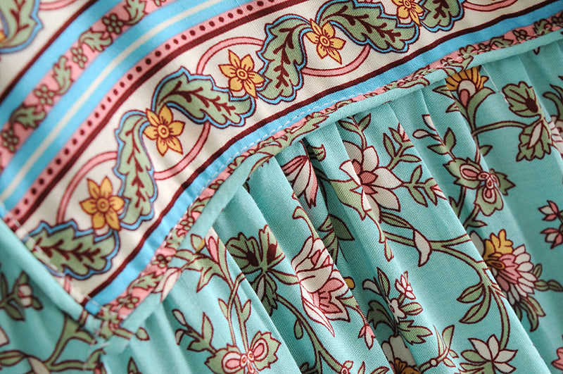 Gown Dress, Boho Maxi Dress, Loose Dress, Parakeet Green Indian Floral