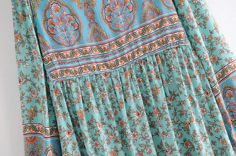 Gown Dress, Boho Maxi Dress, Loose Dress, Parakeet Green Indian Floral