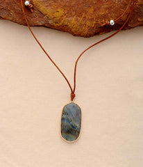Boho Necklace, Labradorite, Green Natural Stone, Pendant