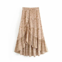 Boho Skirt, Hippie Skirts, Midi Skirt, Brown Floral Lion