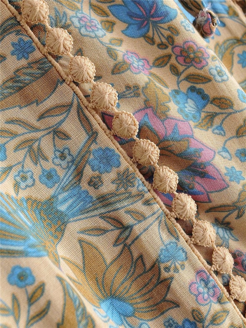 Boho Midi Dress, Sundress, Kaftan Dress, Indian Flower in Blue