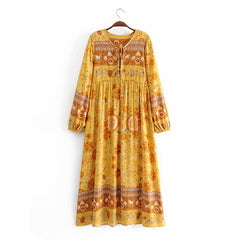 Gown Dress, Boho Maxi Dress, Loose Dress, Yellow Golden Celebration Rose
