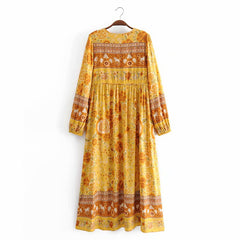 Gown Dress, Boho Maxi Dress, Loose Dress, Yellow Golden Celebration Rose