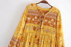 Gown Dress, Boho Maxi Dress, Loose Dress, Yellow Golden Celebration Rose