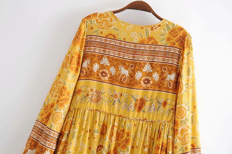 Gown Dress, Boho Maxi Dress, Loose Dress, Yellow Golden Celebration Rose