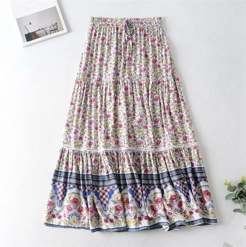 Boho Skirt, Hippie Skirts, Maxi Skirt, Wild Floral Rosa Off White