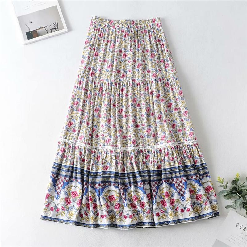 Boho Skirt, Hippie Skirts, Maxi Skirt, Wild Floral Rosa Off White