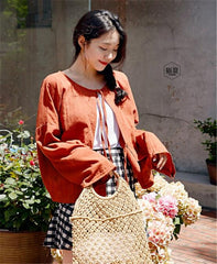 Boho Bag, Woven Straw Rope Bag, Brown and White Wood