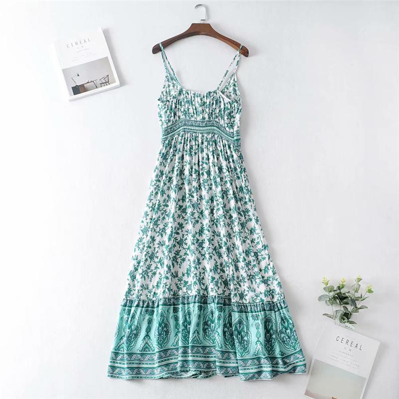 Boho Midi Dress, Strappy Fresh Mint Green