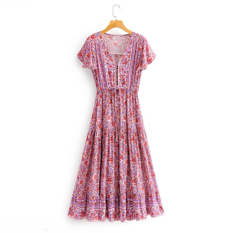 Boho Maxi Dress, Sundress, Pink Purple Rose