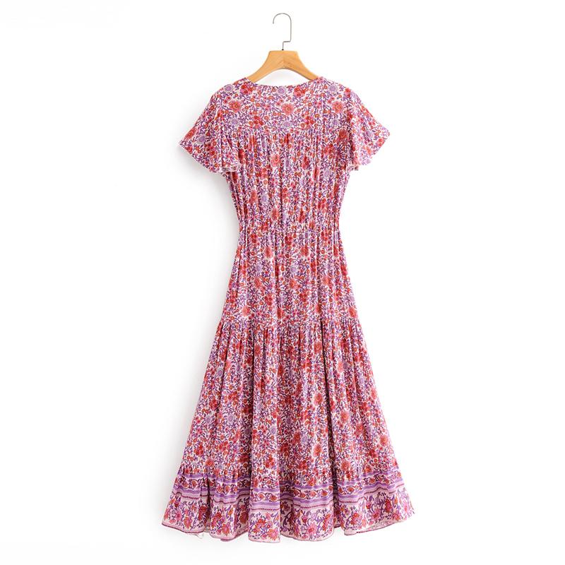 Boho Maxi Dress, Sundress, Pink Purple Rose