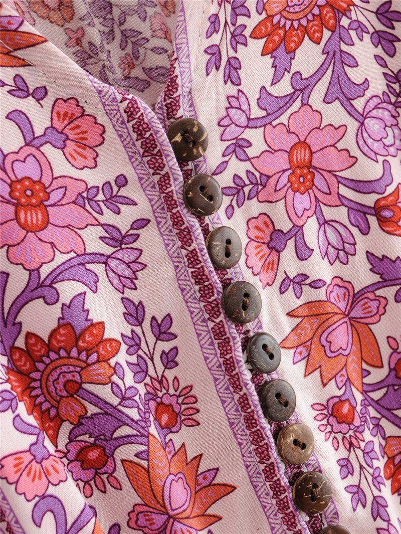 Boho Maxi Dress, Sundress, Pink Purple Rose