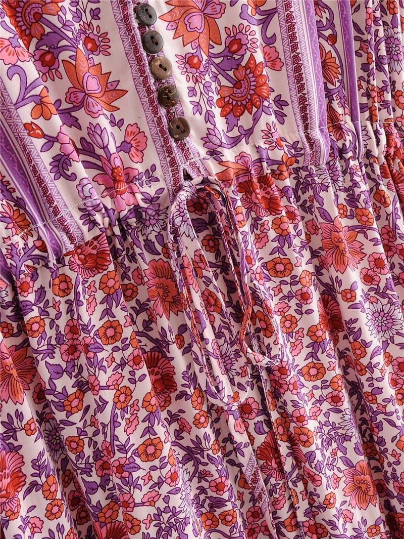 Boho Maxi Dress, Sundress, Pink Purple Rose