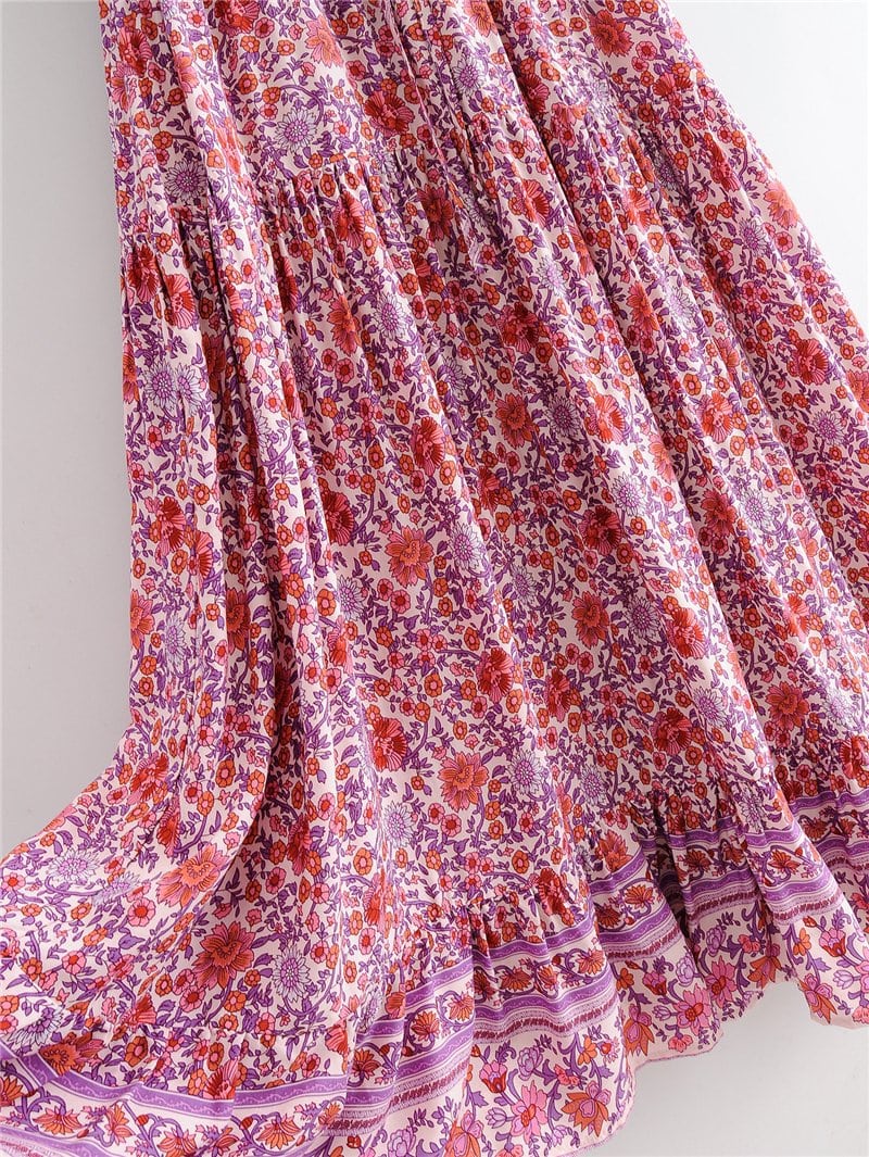 Boho Maxi Dress, Sundress, Pink Purple Rose