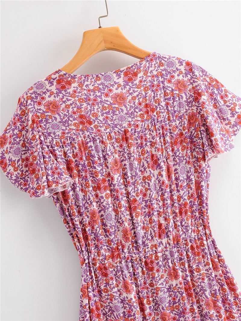 Boho Maxi Dress, Sundress, Pink Purple Rose