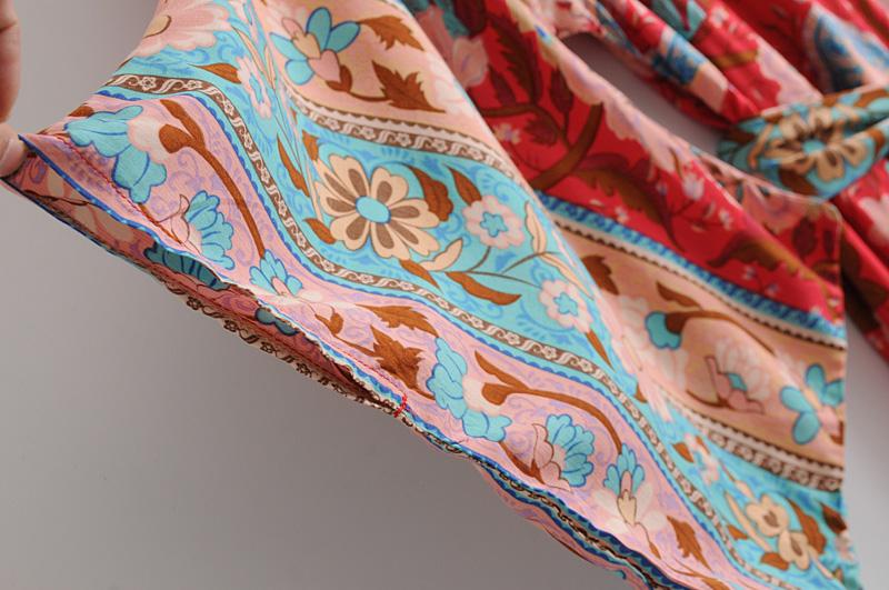 Boho Dress, Kimono Robe Dress, Wild Flower Kelly Red