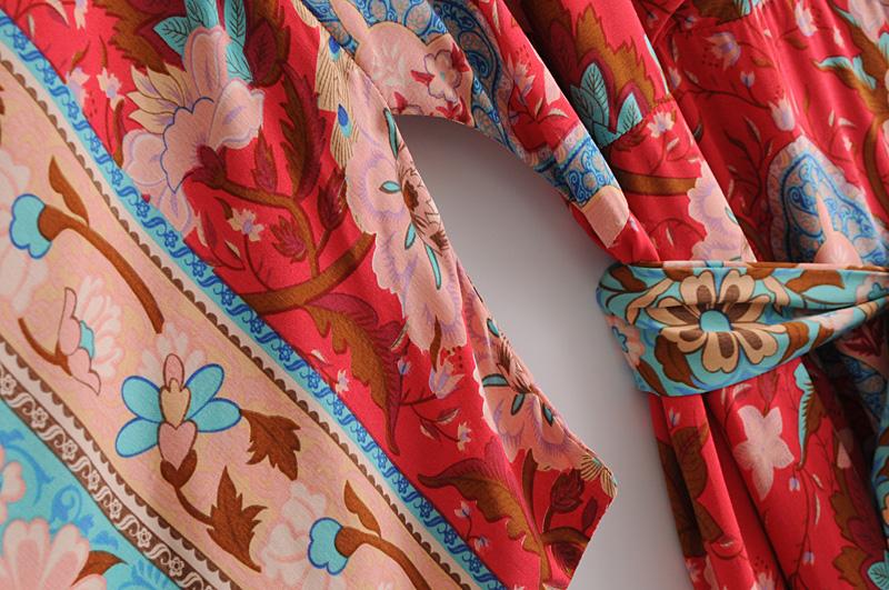Boho Dress, Kimono Robe Dress, Wild Flower Kelly Red