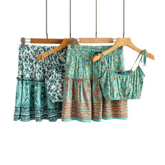 Boho Two Piece Set, Two Piece Skirt Set, Wild Floral in Green