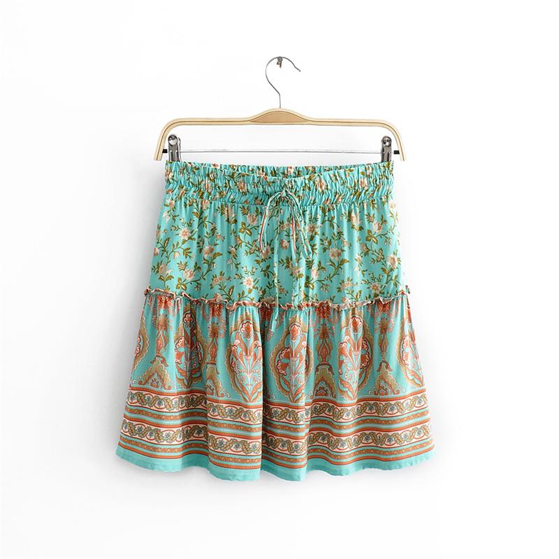 Boho Two Piece Set, Two Piece Skirt Set, Wild Floral in Mint Green