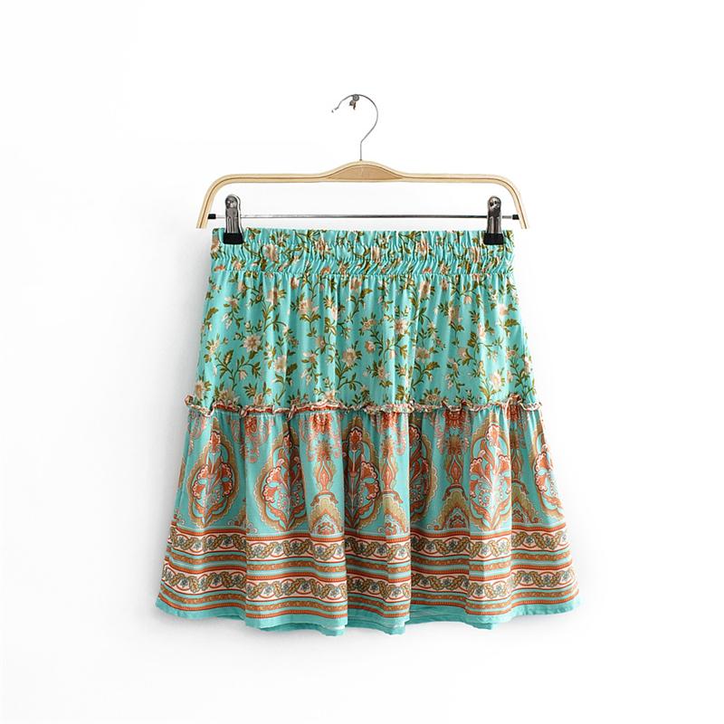 Boho Two Piece Set, Two Piece Skirt Set, Wild Floral in Mint Green