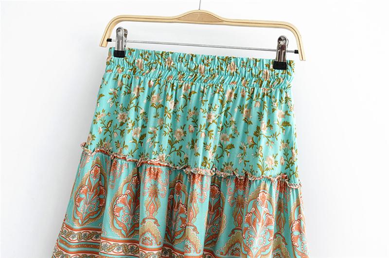 Boho Two Piece Set, Two Piece Skirt Set, Wild Floral in Mint Green
