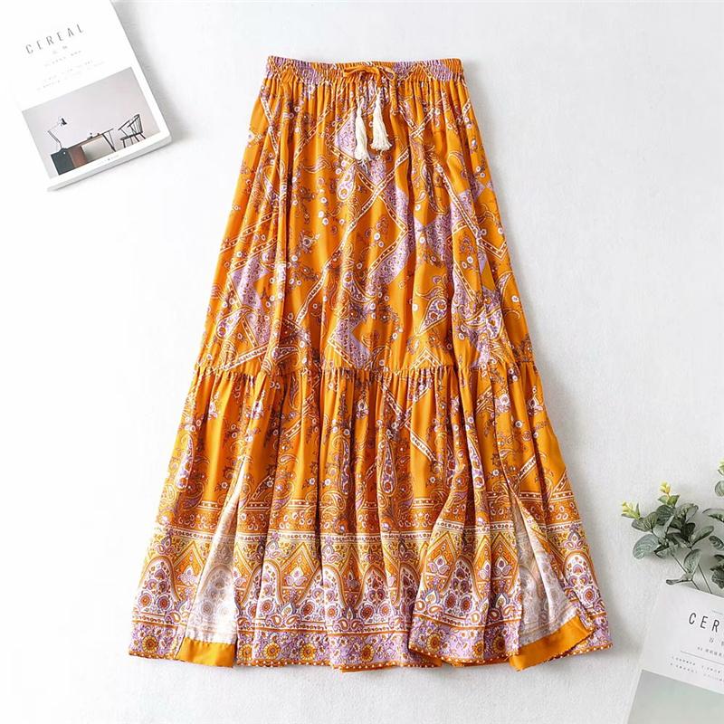Boho Skirt, Hippie Skirts, Maxi Skirt, Wild Floral in Indian Yellow Mustard