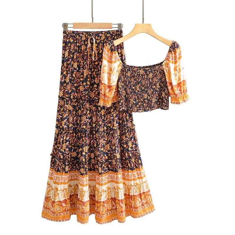 Boho Two Piece Set, Two Piece Skirt Set, Jasmine in Navy