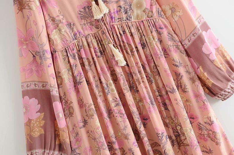 Gown Dress, Boho Maxi Dress, Loose Dress, Flower Garden in Pink, Blue and Yellow