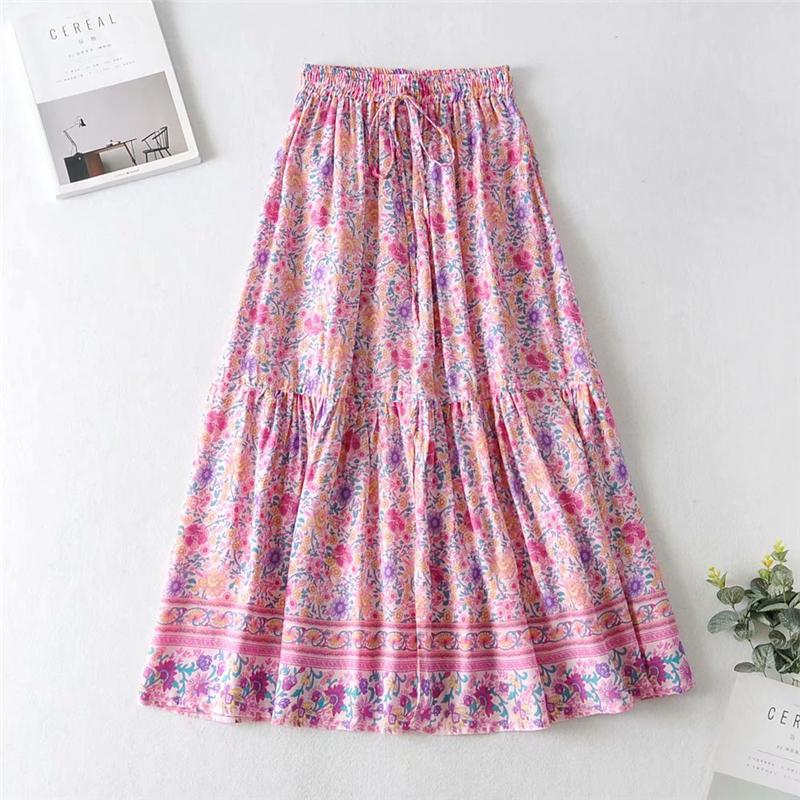 Boho Skirt, Hippie Skirts, Maxi Skirt, Wild Floral in Pink